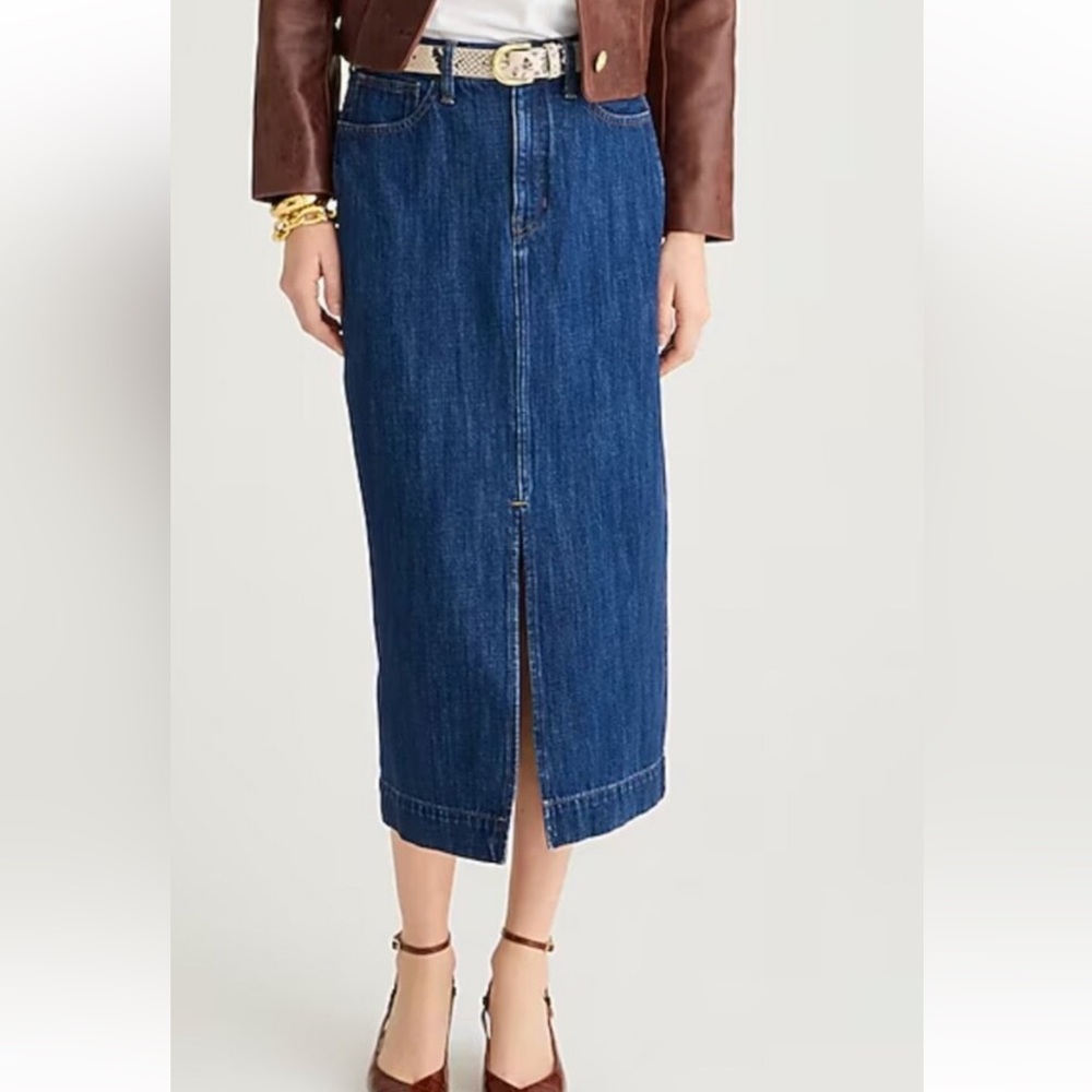 NWT J.Crew size 26 denim midi skirt in dark wash